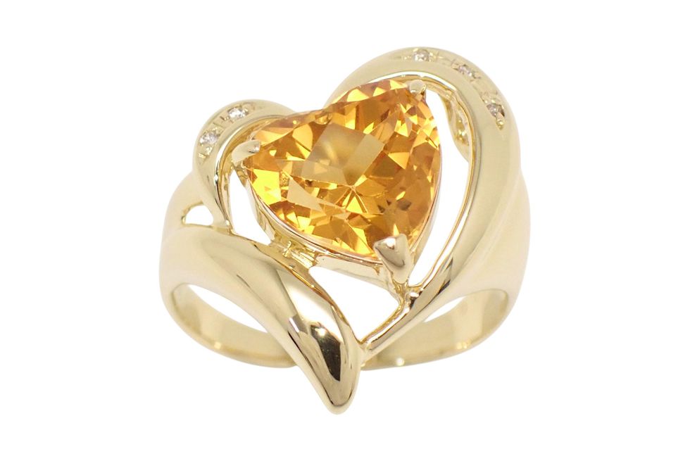 K18YG ハートカットシトリン 5Pメレダイヤ0.03ct デザイン リング #17 【新宿店】【中古】【新着】