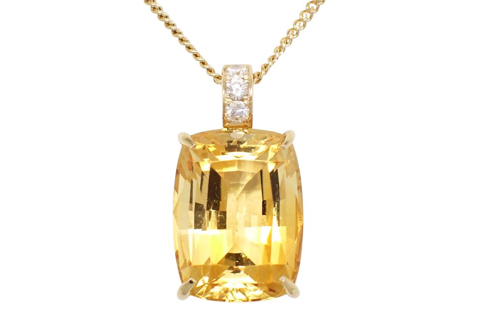K18YG シトリン10.956ct メレダイヤ0.110ct デザイン ペンダント【新宿店】【中古】【新着】