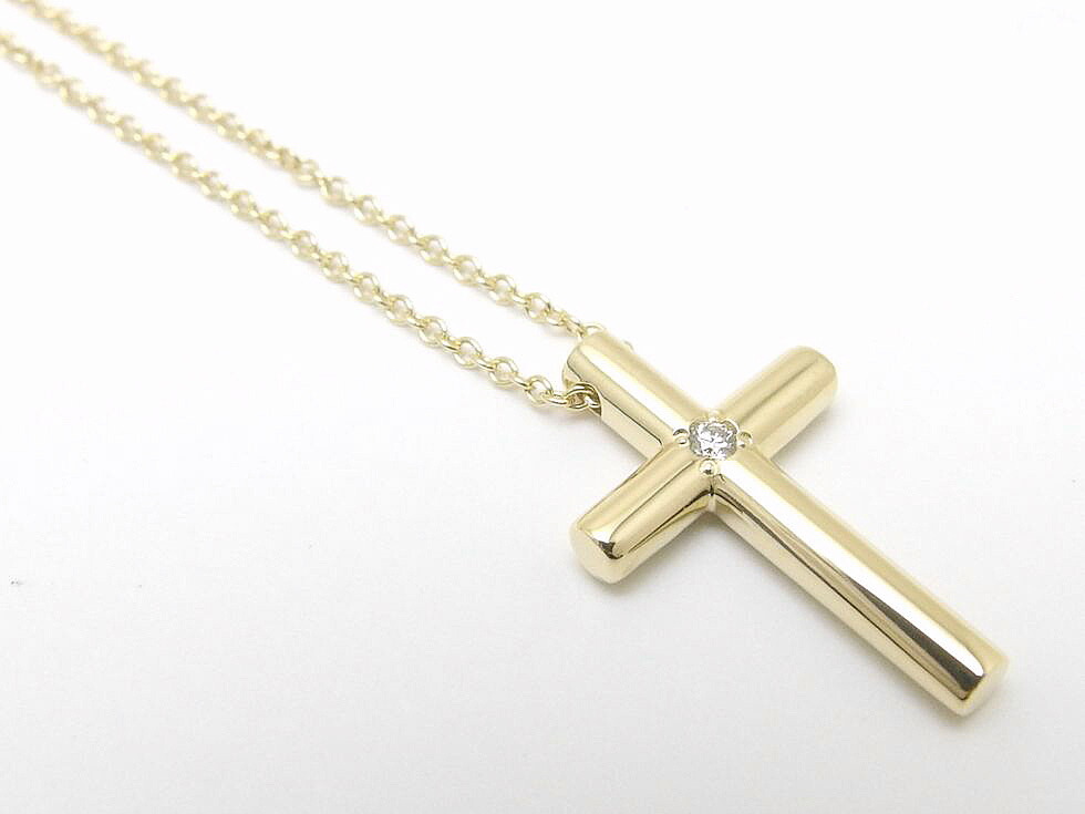 ティファニー ペンダント 1pダイヤ クロス ティファニー ネックレス 新宿店 質 Tiffany Co K18yg K18yg カルティエ 中古 セキネ