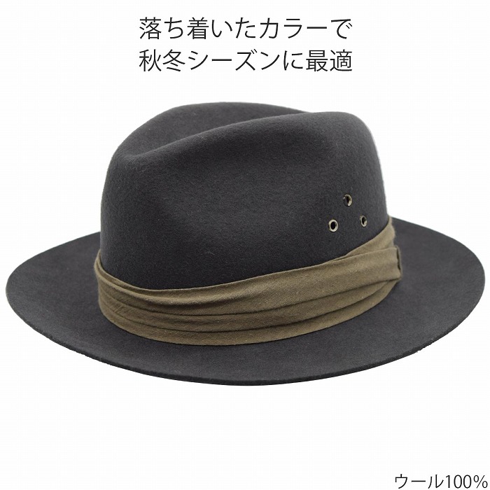フェルト 中折ハット メンズ 中折れ帽 秋冬 フジハット レディース ウール中折れハット 布巻 ハトメ FujiHat グレー 紳士 婦人 帽子 NK-5【対応 送料無料】