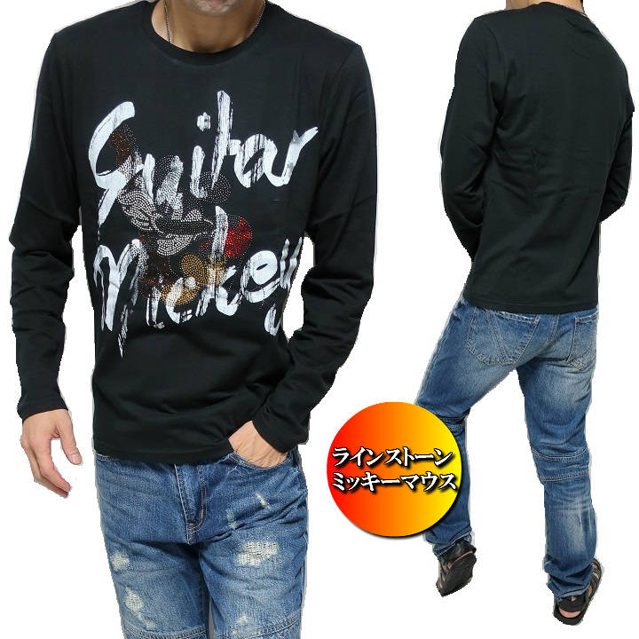 楽天市場 ミッキーマウス Tシャツ ロンt メンズ ラインストーン スタッズ ギター ディズニー Disney Mickey Mouse 長袖 ブラック M L シンキロウ ジャケット
