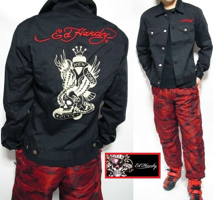 楽天市場 エドハーディー Ed Hardy エド ハーディー ツイル ジャケット メンズ スカル Gジャン タイプ コットン ブラック M Xl 正規ライセンス 父の日 ギフト シンキロウ ジャケット