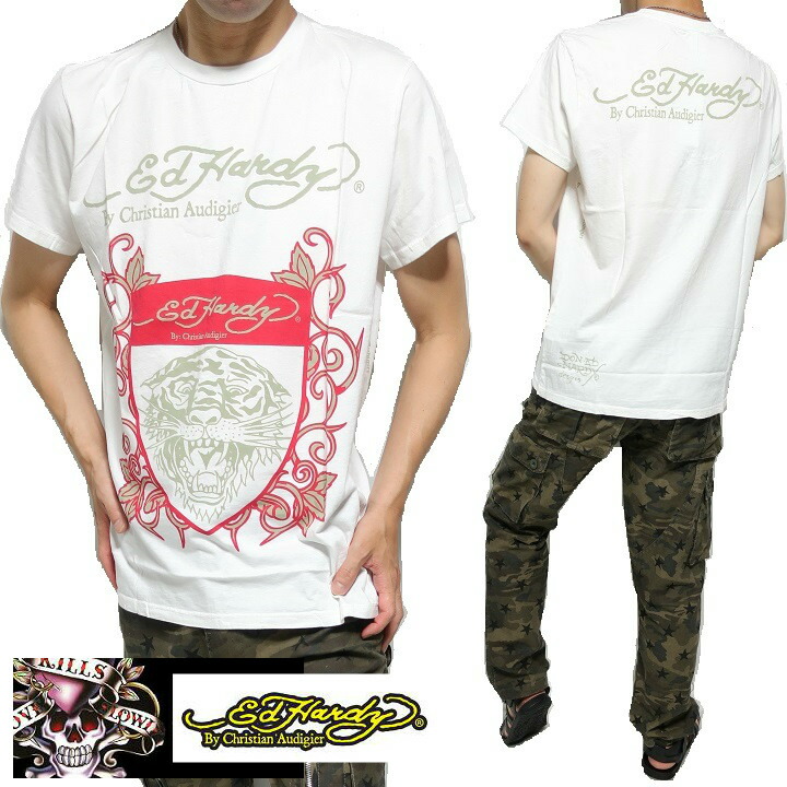エドハーディー tプルオーバー ed hardy クリスチャンオードジェー ティーシャツ メンズ 半袖 虎 寅年/虎 エド・ハーディー クリスチャン・オードジェー 白いこと M-L