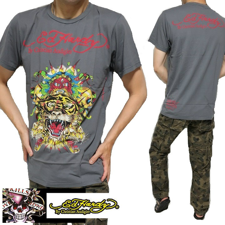 国内最安値 楽天市場 エドハーディー Ed Hardy クリスチャンオードジュー Tシャツ メンズ 半袖 三つ目鬼 タイガー 虎 スカル ドクロ エド ハーディー チャコール S L シンキロウ ジャケット 新規購入 Steeline Pk
