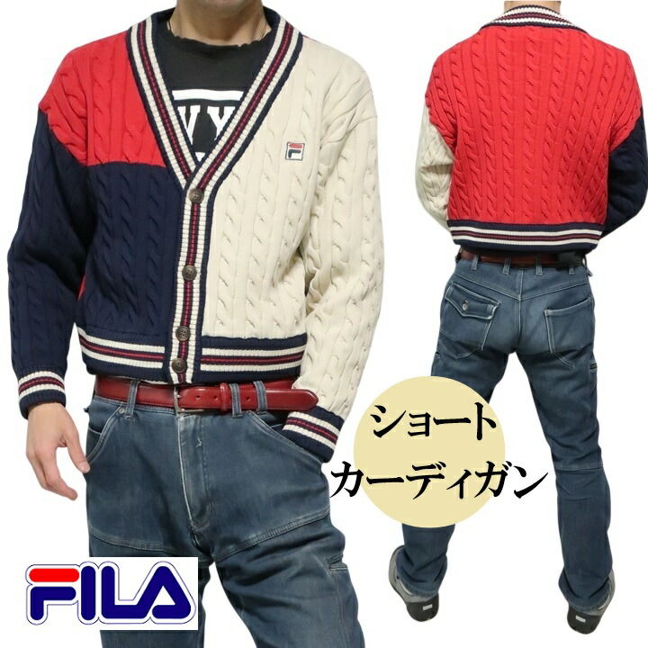 FILA  フィラ ショート/カーディガン メンズ/レディース/ユニセックス KNIT CARDIGAN ニットカーディガン カジュアルウェア レッド/ネイビー サイズM-L-XL