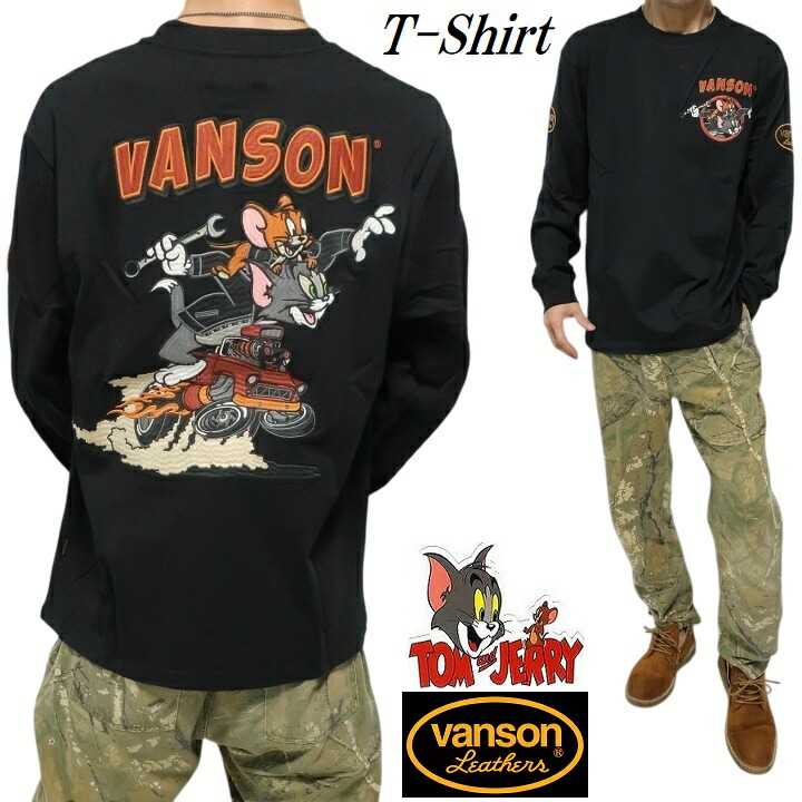 VANSON プルオーバー ロンT バンソン ヴァンソン 長袖 トムとジェリィ レトロ/発動機 共同研究 TOM \u0026 JERRY メンズ 文字記号 TJV-2531 刺しゅう 黒いこと 大きさM/大きさL/大きさXL ネバーマインド