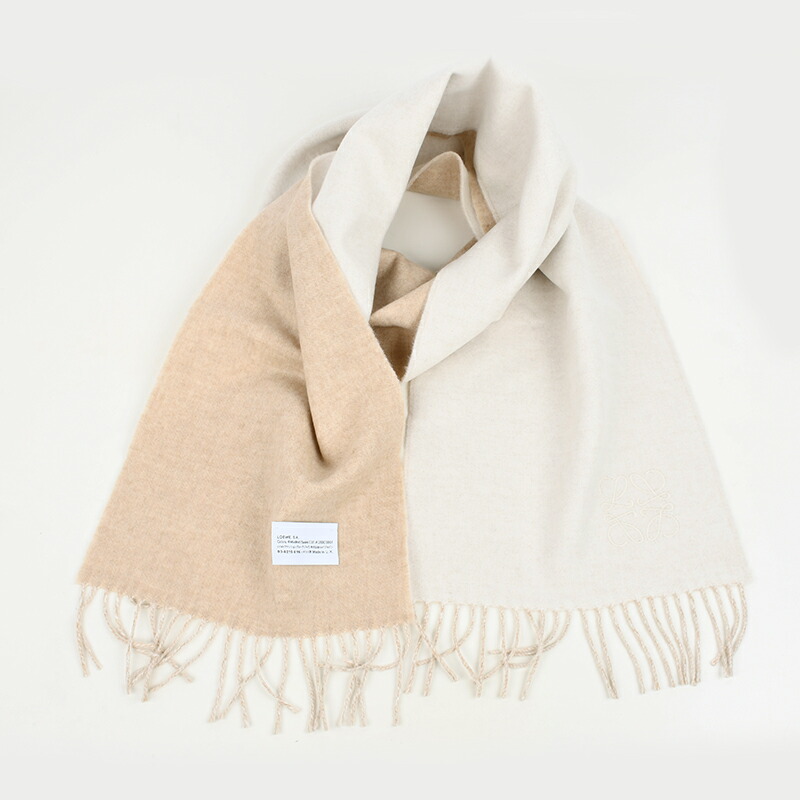 LOEWE アイボリー/サンド マフラー LOEWEバイカラーマフラーアイボリー/サンド