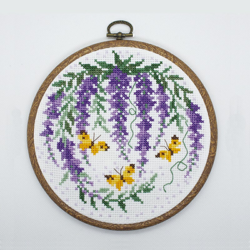 クロスステッチキット完成品　蝶 蝶の刺繍が施されたクロスステッチキット,DIYキット,3D花,風景