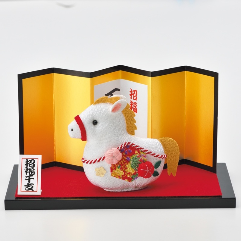 楽天市場】完成品 ちりめん干支 午 中 縮緬置物 白 お正月飾り