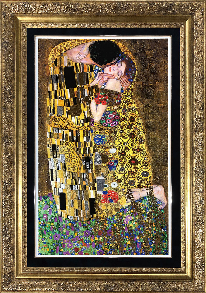 【特価：在庫限り】アートパネル　グスタフ・クリムト Gustav Klimt The Kiss グスタフ・クリムト 接吻 ミックスドメディア アート 金箔加工 絵画 西洋絵画 インテリア 豪華 名画 リトグラフ 額縁付き 黄金様式 複製画