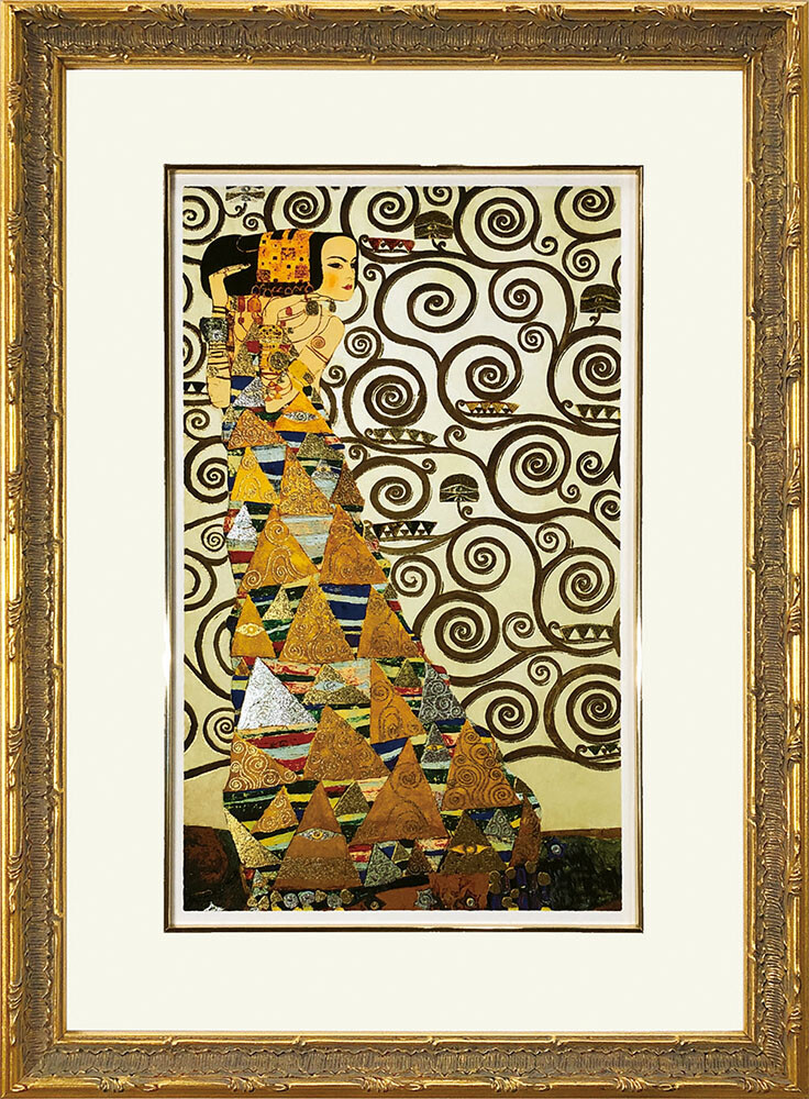 【特価：店卸し資産極限点】美術ダイアログボックス グスタフ・クリムト Gustav Klimt Expectation 待ちもうける ミックスドメディア 美術ダイアログボックス 金箔製作 線描 西洋線描 室内装飾 晴れ晴れしい 名曲 リトグラフ 写真立て付き添い人 先だつもの表現スタイル 書きうつす画 クリムト 生命現象の樹 壁画 飛び切り 書きうつす画 額装 今めかしい美術