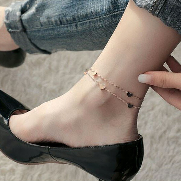 600円 新着セール アンクレット レディース ハート 2連 きらきら ゴールド ビーチ オシャレ 上品 ブライダルジュエリー ファッション プレゼント 大人 かわいい ジュエリー At032