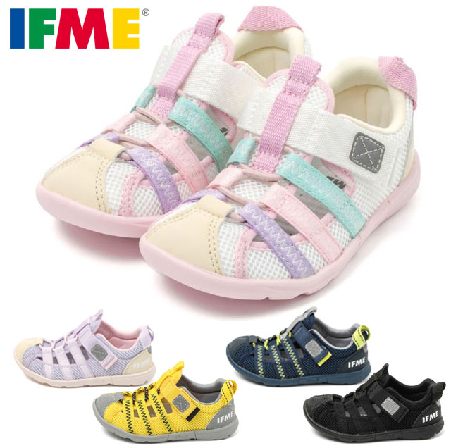 【送料無料(北海道、沖縄除く)】 イフミー 20-5318 IFME キッズサンダル アクアシューズ ウォーターシューズ キッズスニーカー 水陸両用 両ベルト 面ファスナー 水遊び 川遊び 海水浴 履きやすい 履かせやすい 子供 靴 ホワイト パープル ネイビー イエロー ブラック画像