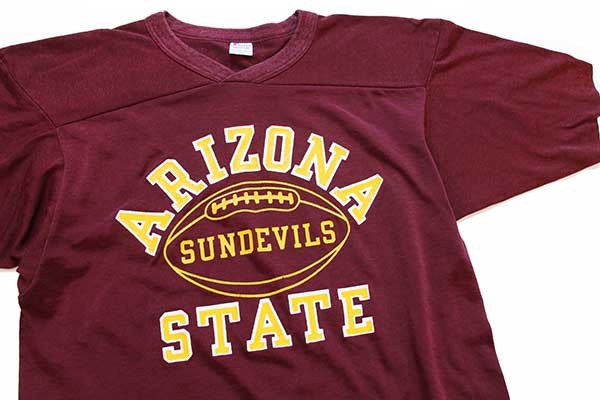 楽天市場 80s Usa製 Championチャンピオン Arizona State Sundevils フットボールtシャツ バーガンディ M メンズ オールド ビンテージ カレッジ スポーツ トリコタグ アメフト アメリカ 古着 中古 Used Clothing Sixpacjoe