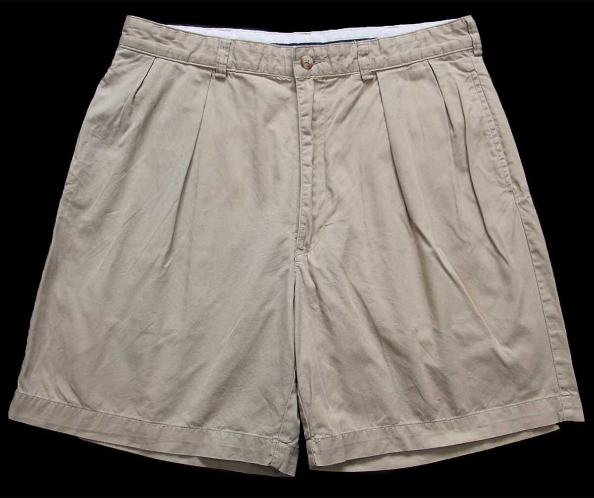 90s POLO GOLF ラルフローレン CLASSIC GOLF SHORT ツータック コットン ショートパンツ カーキ 34★ショーツ【中古】