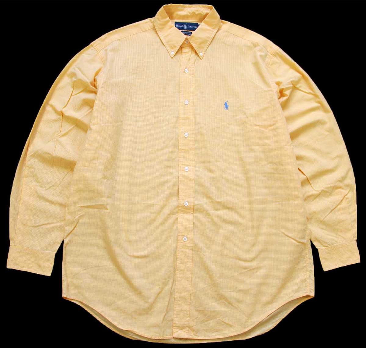 90s ラルフローレン YARMOUTH ギンガムチェック ボタンダウン コットンシャツ イエロー×ホワイト 16.5 【中古】 の商品写真