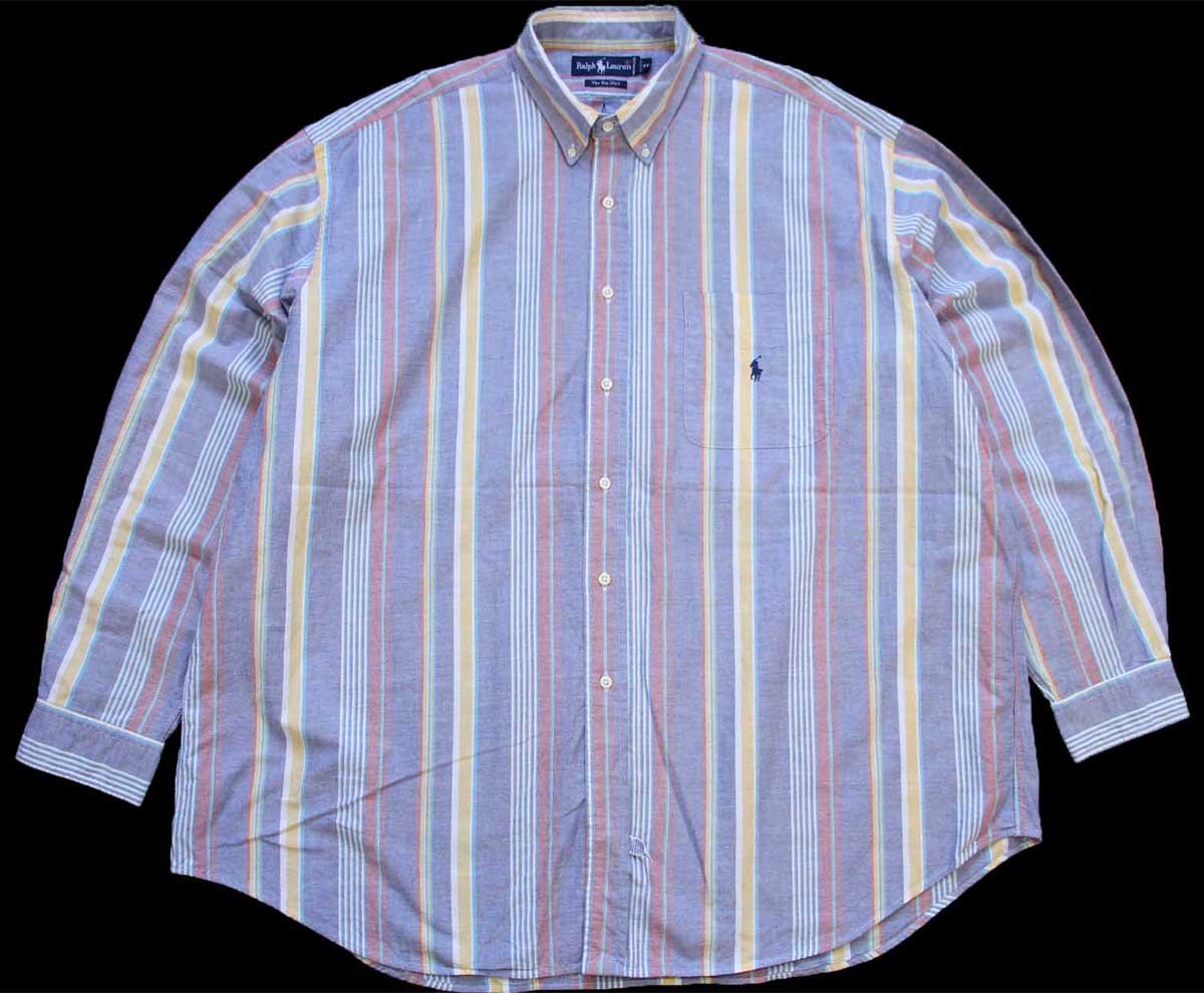 90s ラルフローレン The Big Shirt ランダムストライプ ボタンダウン オックスフォード コットンシャツ XXL★特大【中古】｜Used Clothing Sixpacjoe
