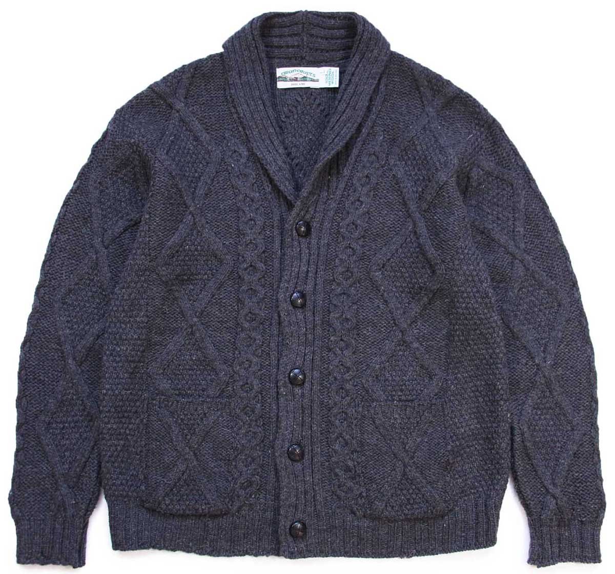 アイリッシュウール　厚手　ロング　アラン　フィッシャーマン　ニット　カーディガン カーディガン メンズ ニット 厚手 秋冬 ショールカラーカーディガン