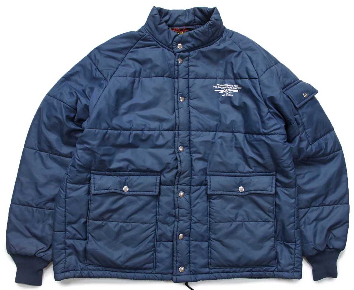 80s USA製 Pla-Jac Dunbrooke AC-Delco バッテリー 中綿入り ナイロンジャケット 紺 L【中古】