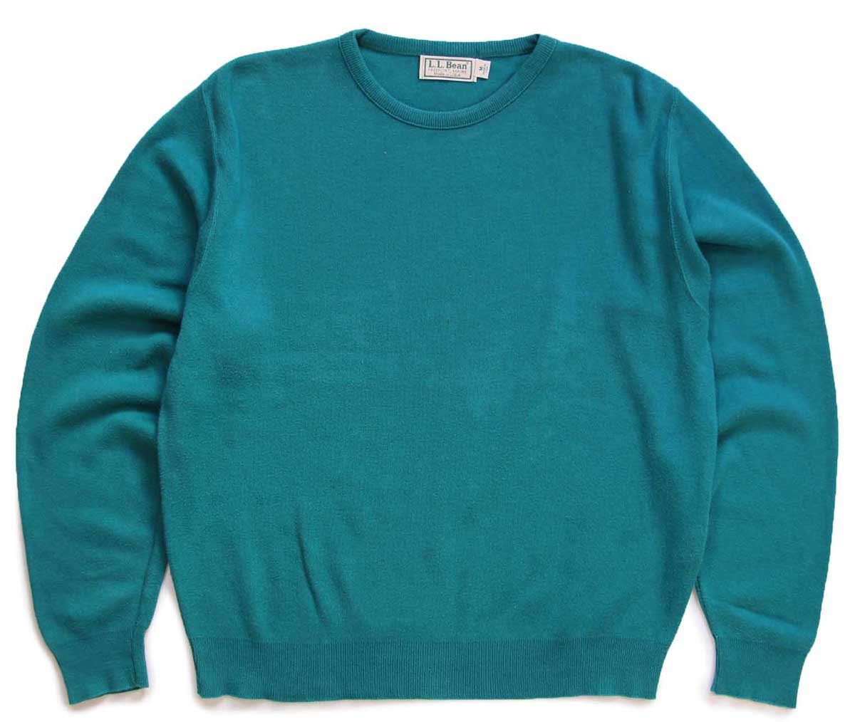 90s USA製 L.L.Bean 無地 コットンニット セーター エメラルドグリーン M【中古】