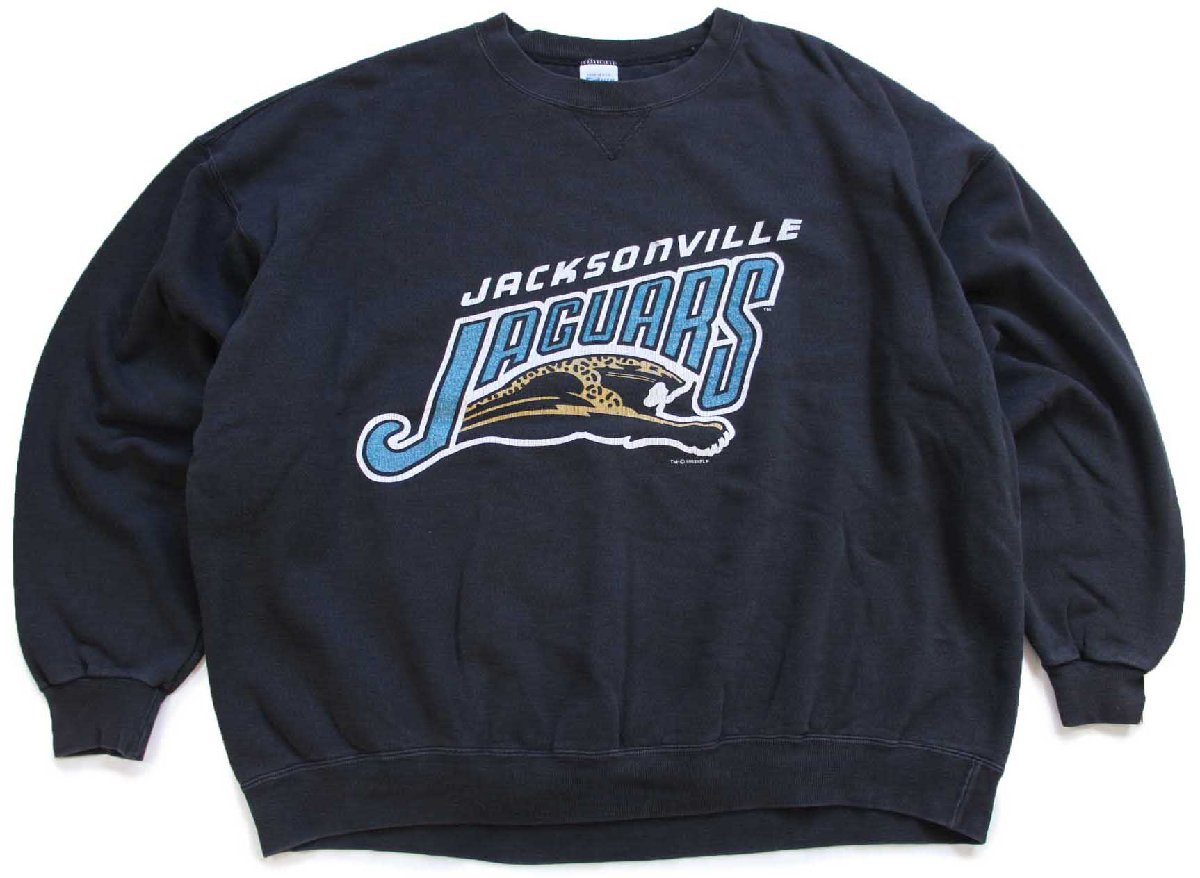 \u003cBR\u003e90s USA製 SALEM NFL JACKSONVILLE JAGUARS ひび割れる刷り上げる 前V 流汗 黒 フェイド XL【中古】
