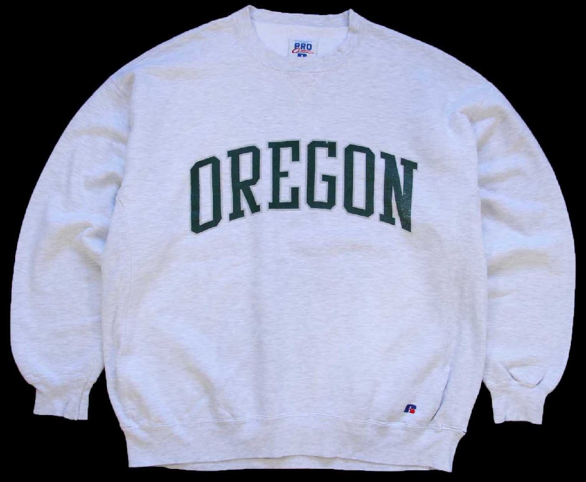 \u003cBR\u003e90s USA製 RUSSELLラッセル OREGON 前V 流汗 杢ともし火薄墨色 XXL★特大【中古】