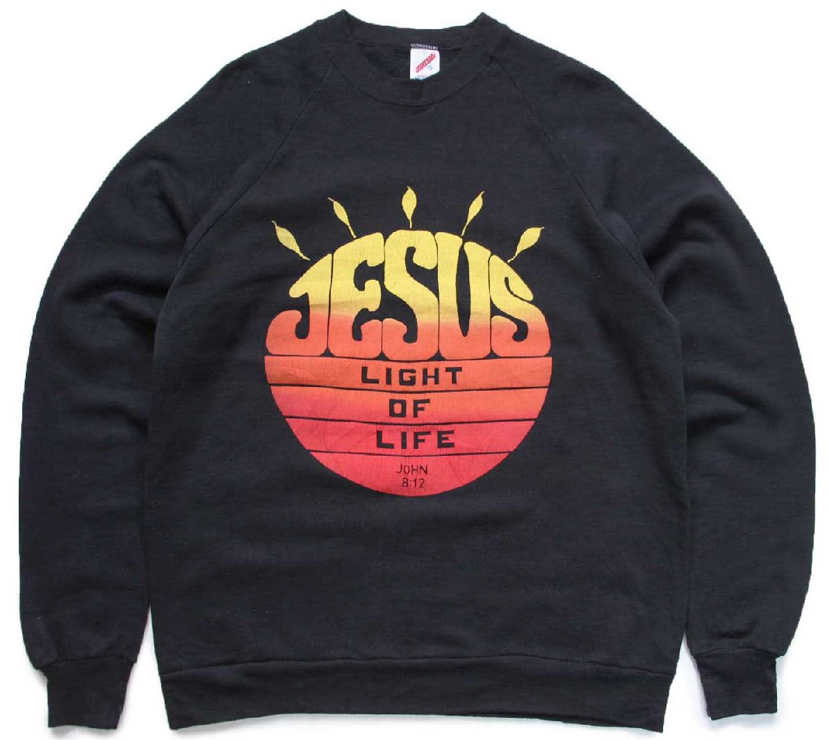 \u003cBR\u003e80s USA製 JESUS LIGHT OF LIFE グラデーション 泡立つ刷り上げる 流汗 黒 XL★RUSSELLラッセル【中古】