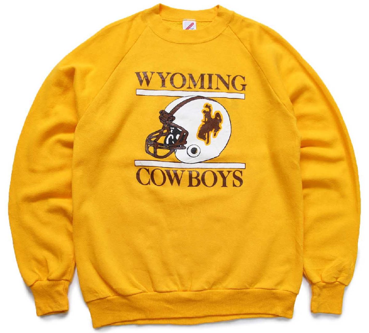 \u003cBR\u003e80s USA製 WYOMING COWBOYS 鎧球 流汗 濃黄 L★RUSSELLラッセル【中古】