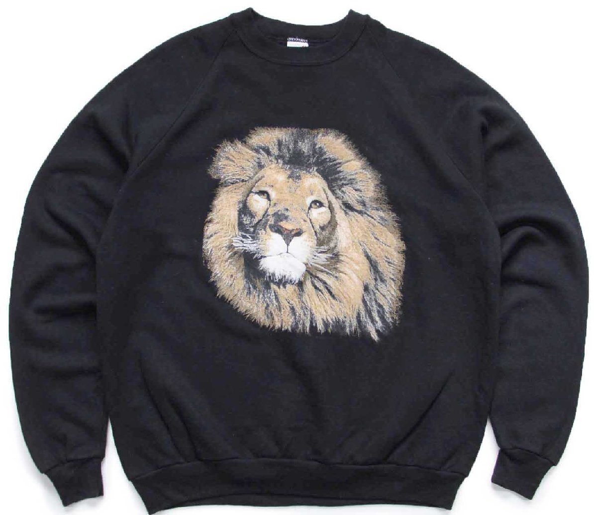 \u003cBR\u003e80s USA製 JERZEES 百獣の王 美術 流汗 黒 XL★RUSSELLラッセル【中古】
