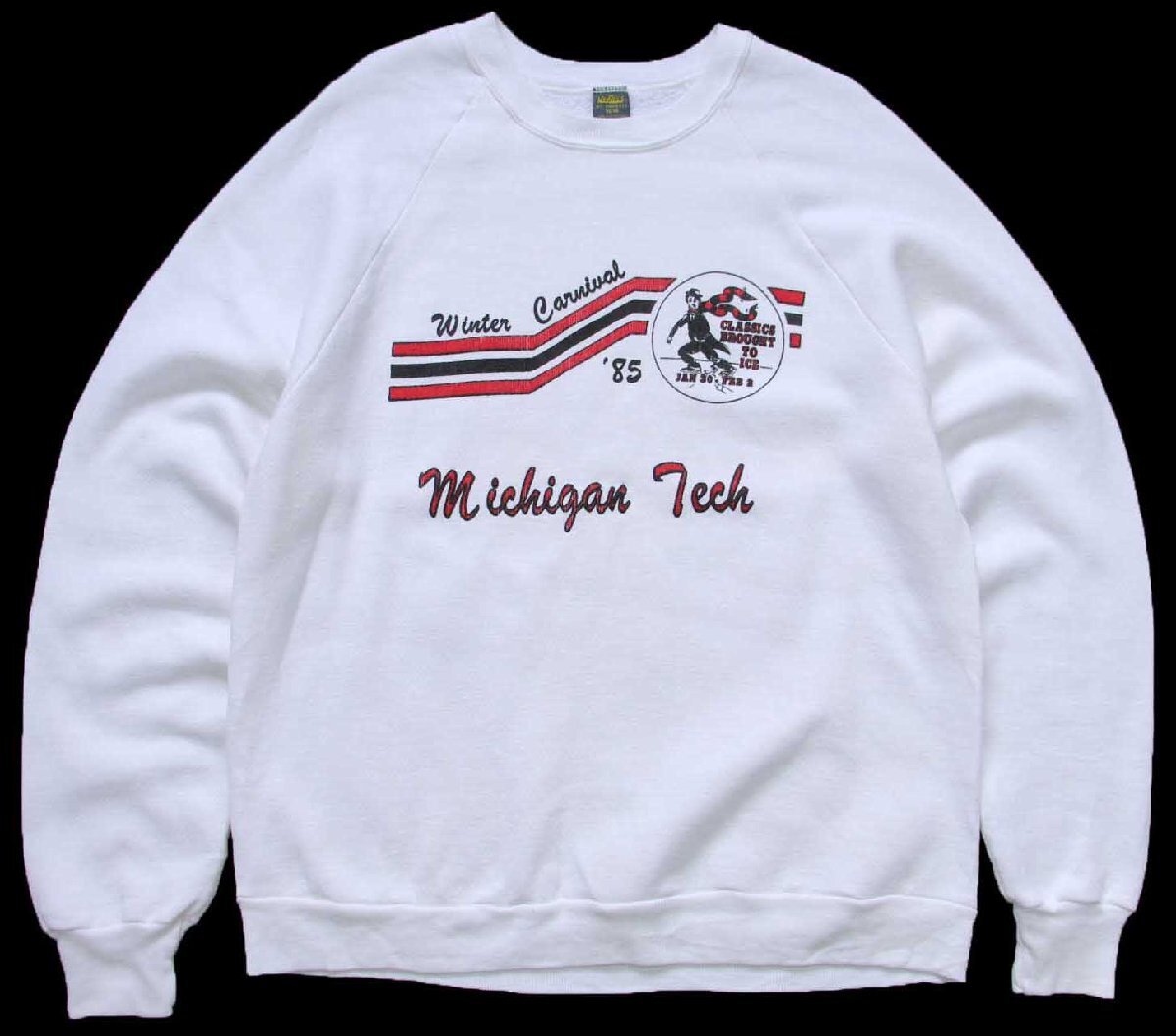 \u003cBR\u003e80s USA製 JERZEES BY RUSSELLラッセル Winter Carnival Michigan Tech チャップリン 流汗 白 XL【中古】