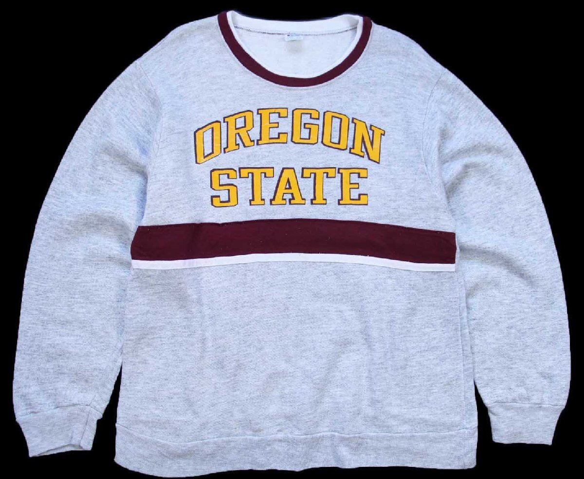 \u003cBR\u003e80s USA製 Championはやりっ子 OREGON STATE レイヤードネック 流汗 杢薄墨色 L【中古】