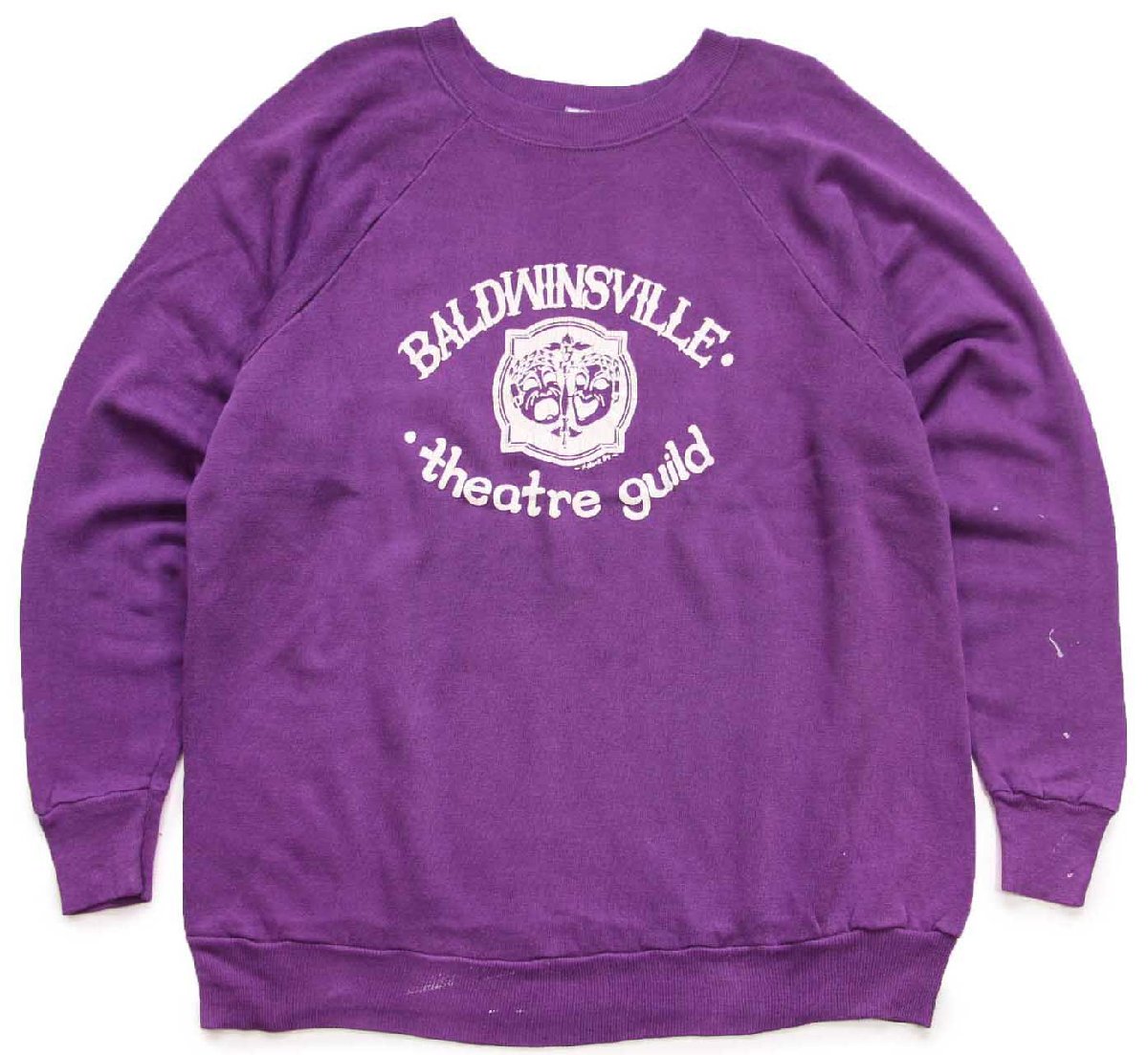 \u003cBR\u003e80s USA製 BALDWINSVILLE theatre guild ツーフェイス ひび割れる刷り上げる えの具飛び 流汗 紫 XL【中古】