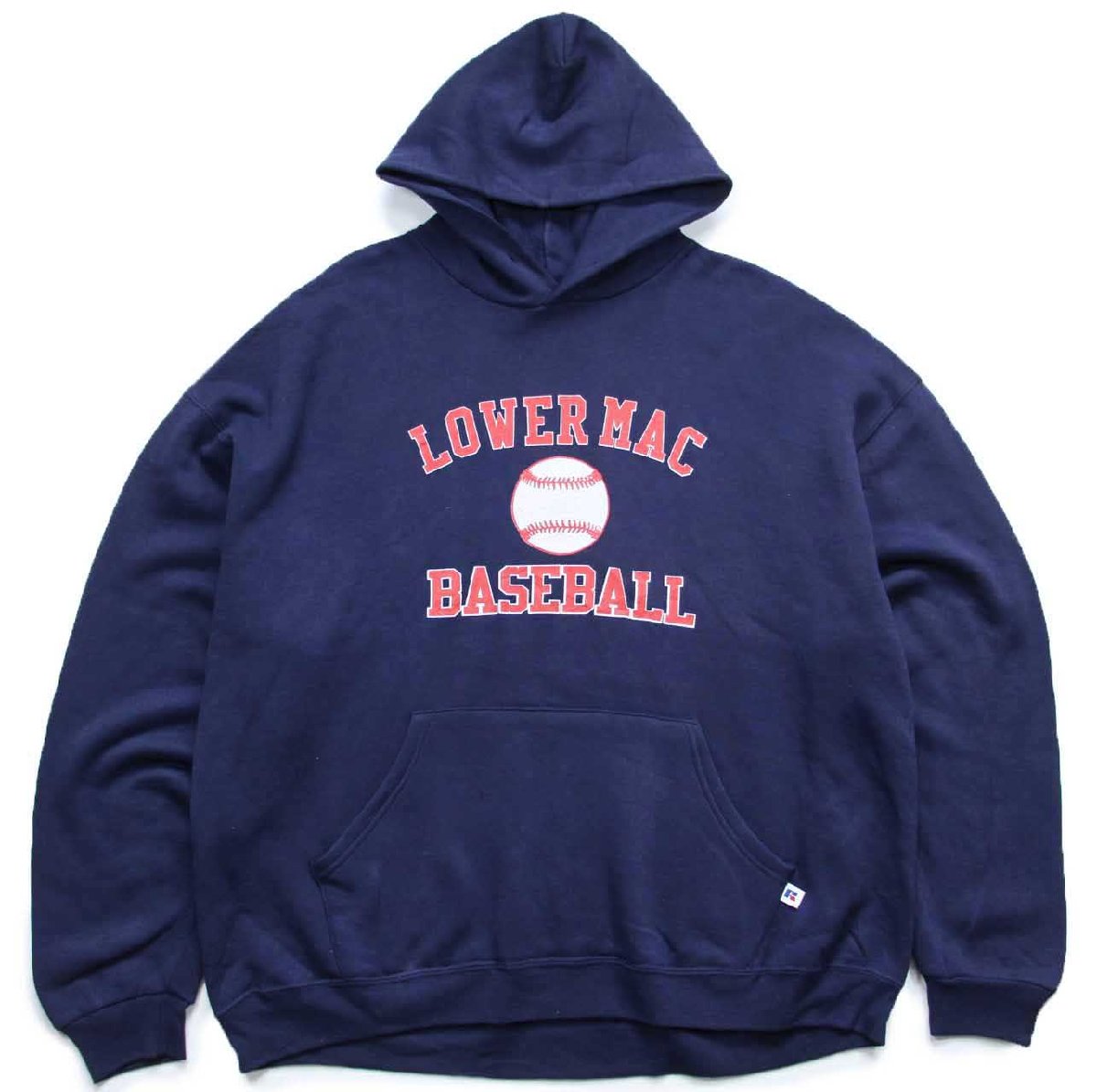 \u003cBR\u003e90s メキシコ合衆国製 RUSSELLラッセル LOWER MAC BASEBALL 野球 スウェットパーカー 紺 XL★フーディー【中古】