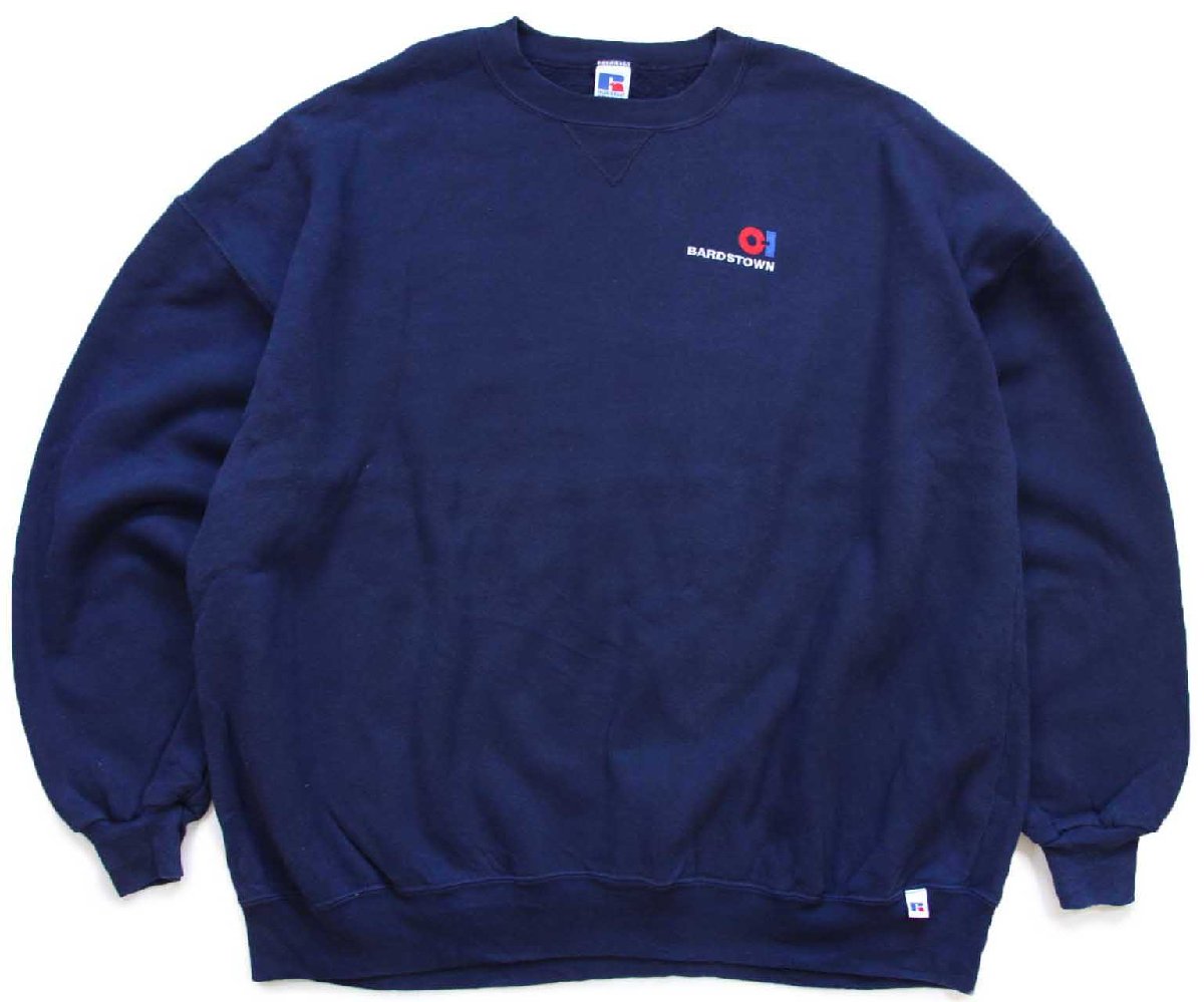 90s USA製 RUSSELLラッセル BARDSTOWN 刺繍 前V スウェット 紺 XXXXL★超特大【中古】