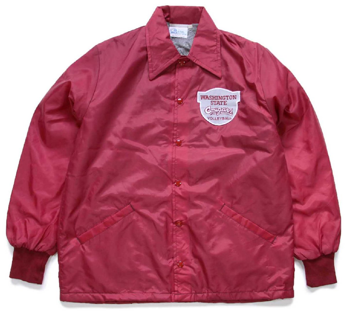 90s USA製 WASHINGTON STATE Cougars パッチ付き ボアライナー ナイロン コーチジャケット バーガンディ【中古】