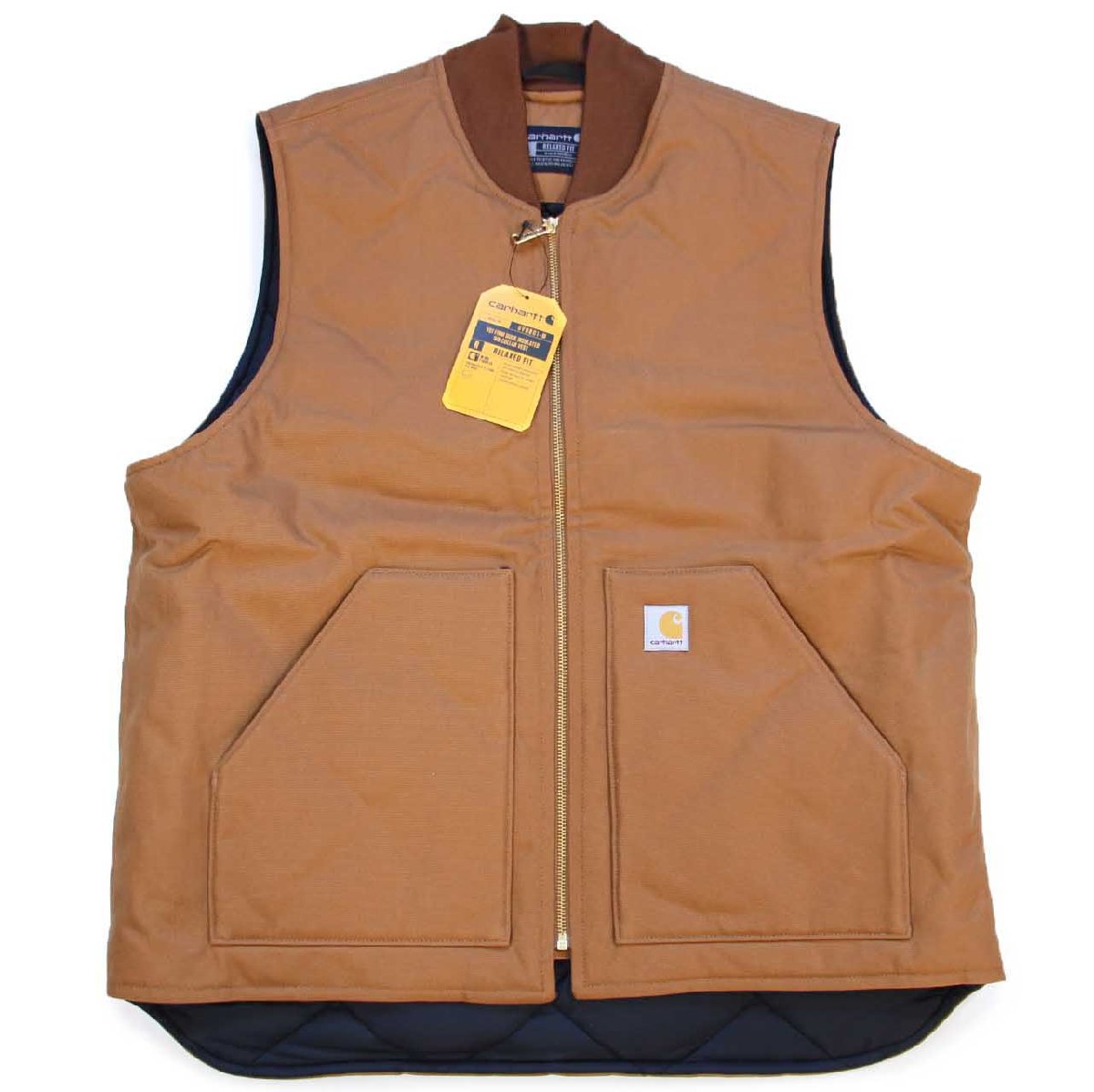 新品★carharttカーハート V01 FIRM DUCK INSULATED RIB COLLAR VEST RELAXED FIT キルティングライナー ダックベスト 茶 L