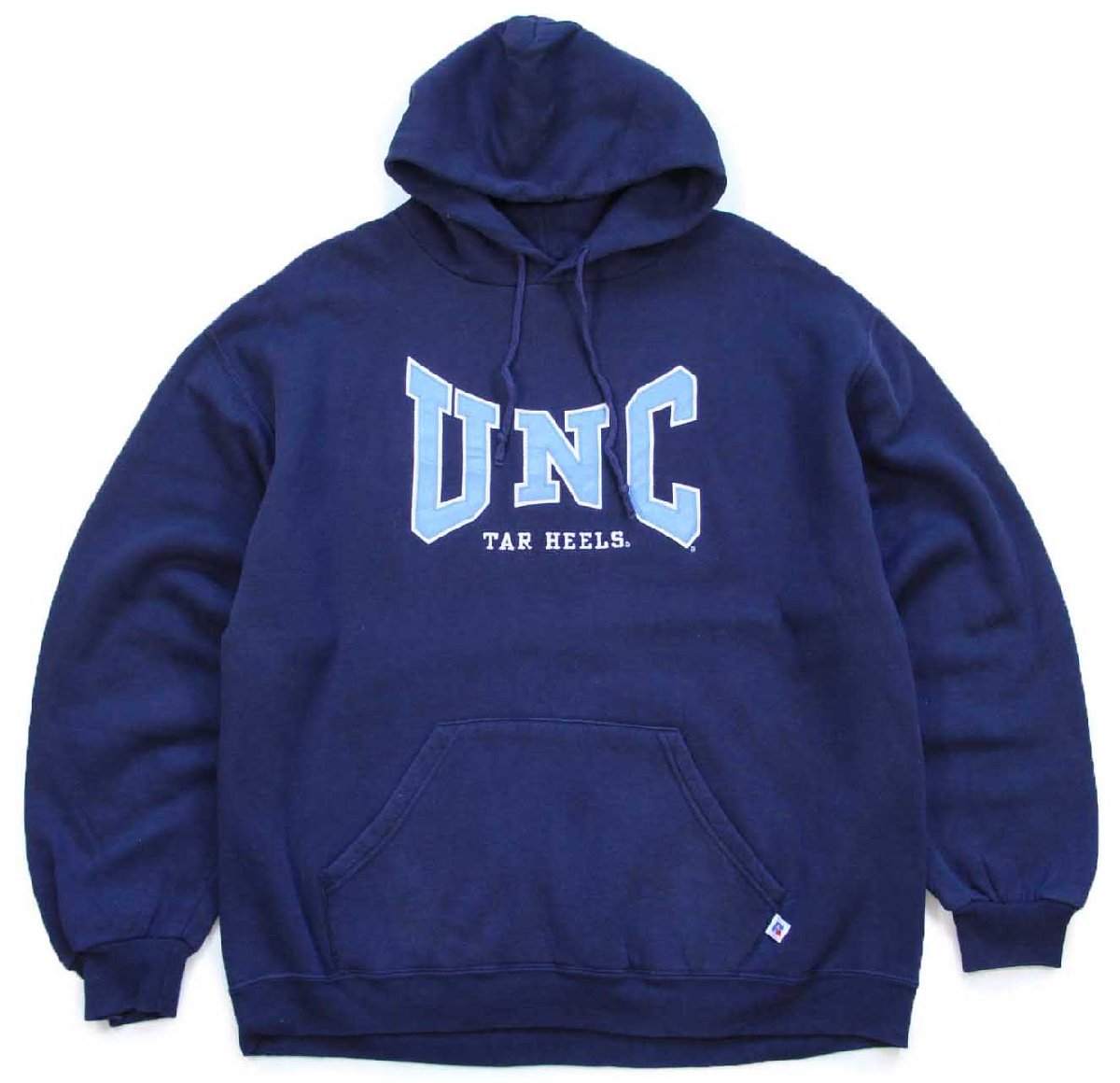 \u003cBR\u003e90s メキシコ合衆国製 RUSSELLラッセル UNC TAR HEELS アップリケ\u0026刺しゅう スウェットパーカー 紺 L★フーディー【中古】