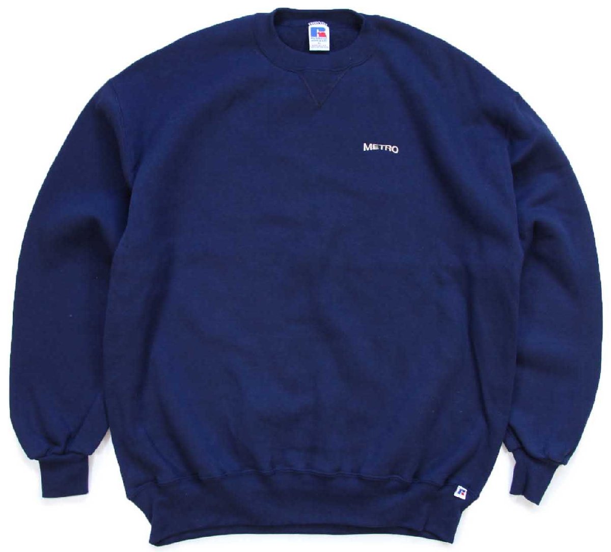 \u003cBR\u003e90s USA製 RUSSELLラッセル METRO 刺しゅう 前V 流汗 紺 XL【中古】