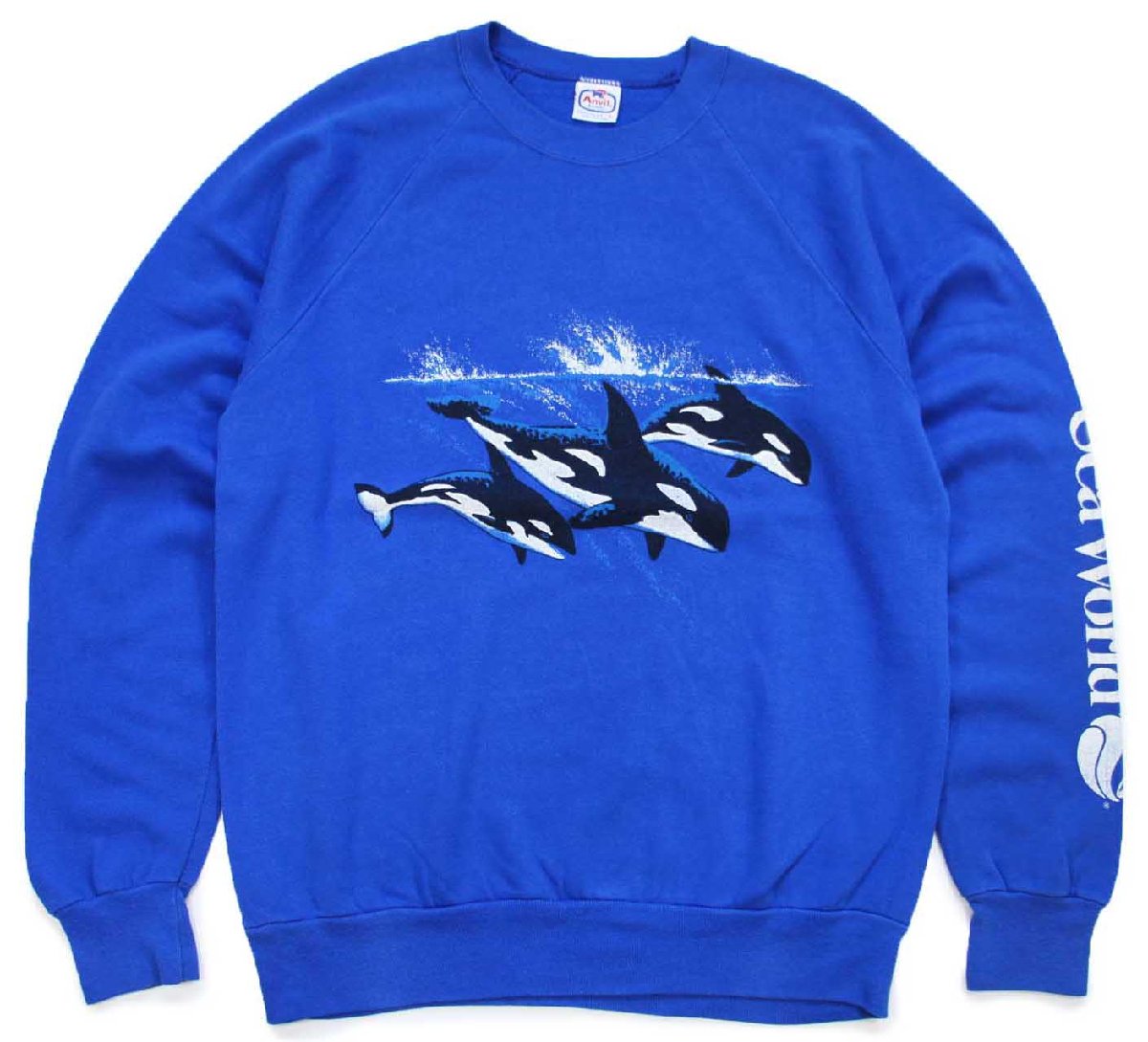 \u003cBR\u003e80s USA製 鯱 工芸 Sea World 袖刷り上げる 流汗 青 L【中古】
