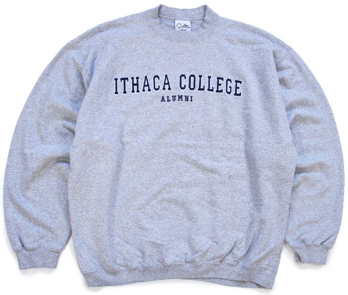 \u003cBR\u003e90s USA製 The Cotton Exchange ITHACA COLLEGE ALUMNI 刺しゅう 流汗 杢薄墨色 L【中古】