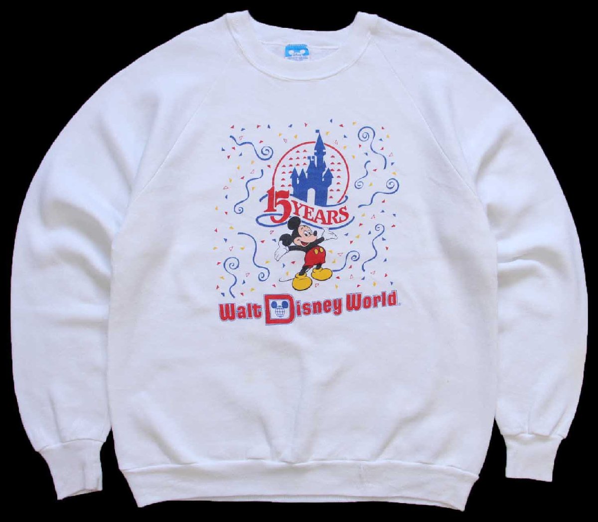 80s USA製 Disneyディズニー 15YEARS Walt Disney World ミッキー マウス スウェット 白 L★A【中古】