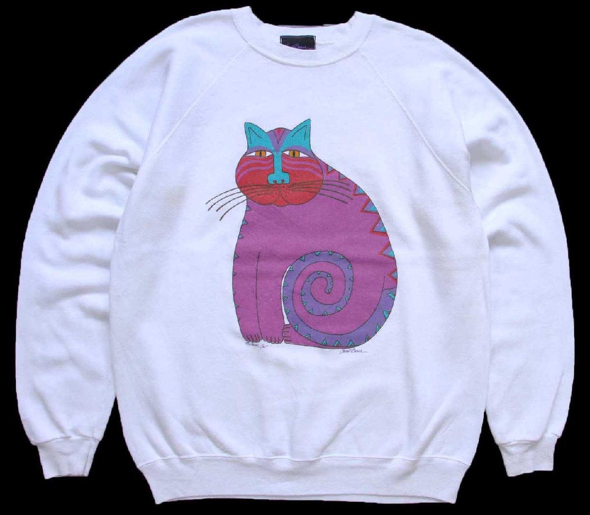 \u003cBR\u003e80s USA製 Hanes × Laurel Burch Mythical Cat 猫 工芸 流汗 白 L【中古】