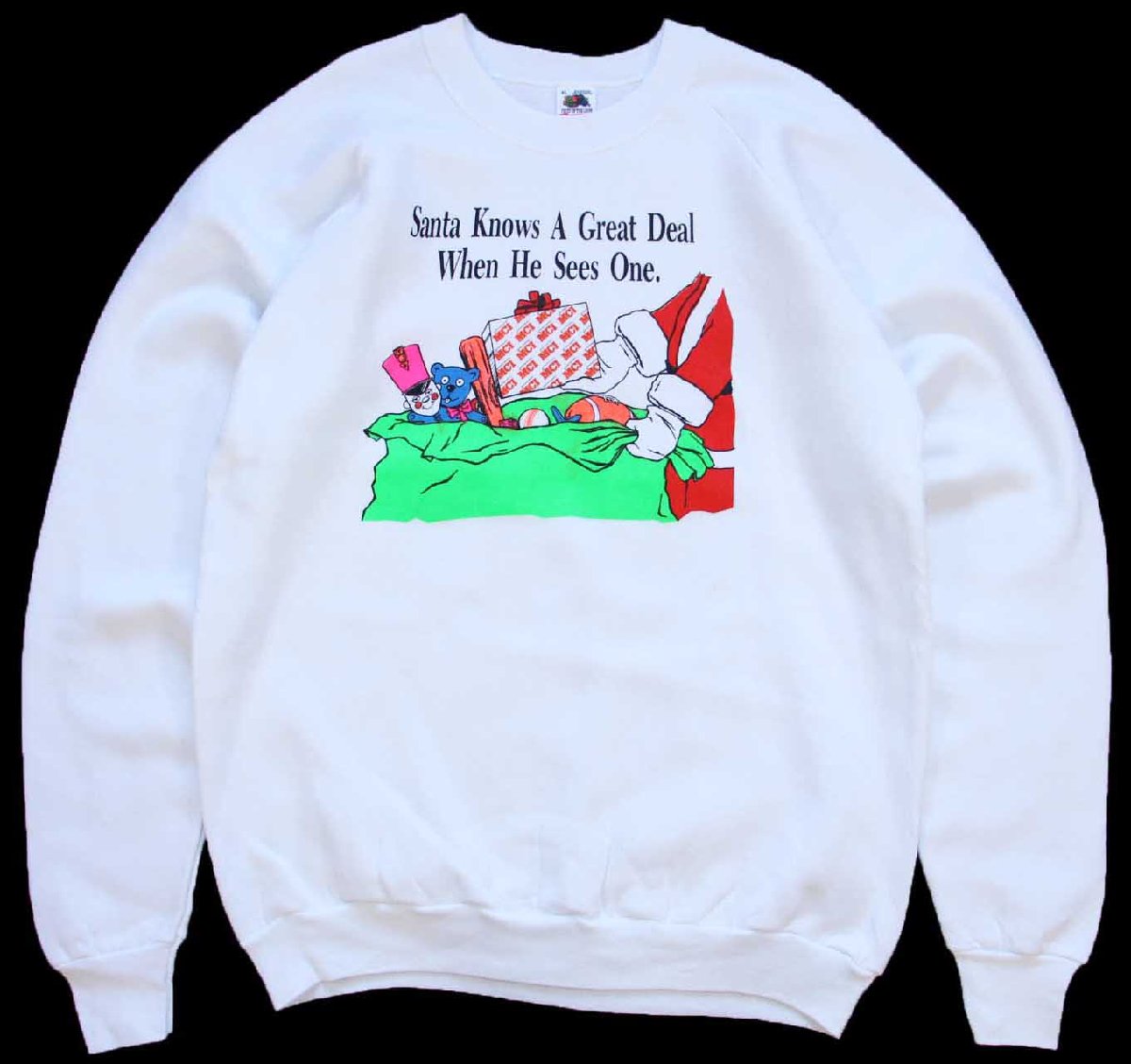 \u003cBR\u003e90s USA製 MCI Santa Knows A Great Deal When ヘリウム Sees One. 聖ニコラス 螢光刷り上げる 流汗 白 XL【中古】