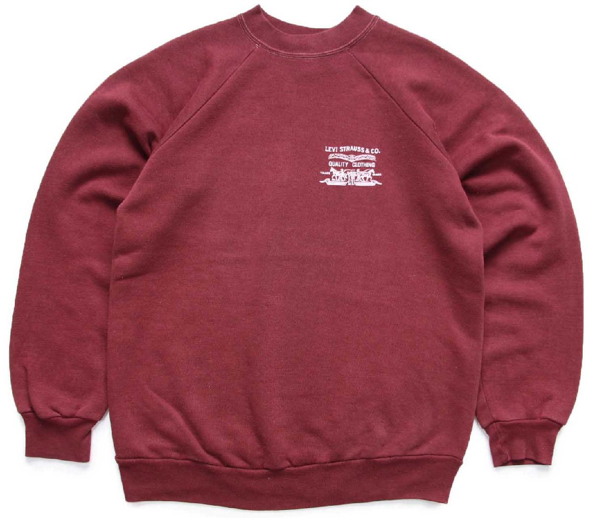 80s イタリア製 Levi'sリーバイス ツーホース ロゴ フロッキープリント スウェット バーガンディ★ユーロ【中古】