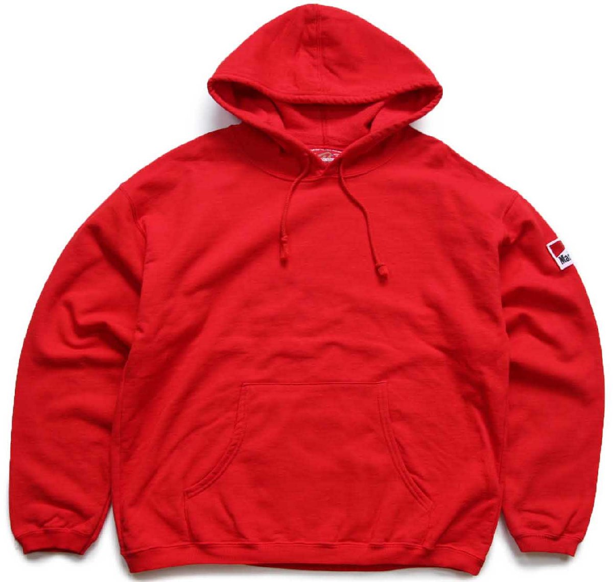 \u003cBR\u003e90s USA製 Marlboro マルボロ 継ぎ切れ付き添い人 スウェットパーカー 赤 M★フーディー【中古】