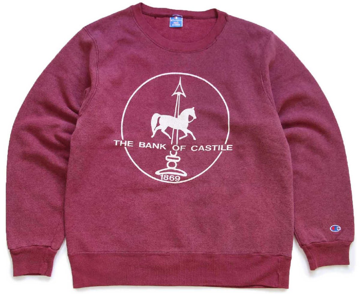 \u003cBR\u003e90s USA製 Championはやりっ子 THE BANK OF CASTILE 1869 ひび割れる刷り上げる 流汗 ぶどう酒赤いこと フェイド L【中古】