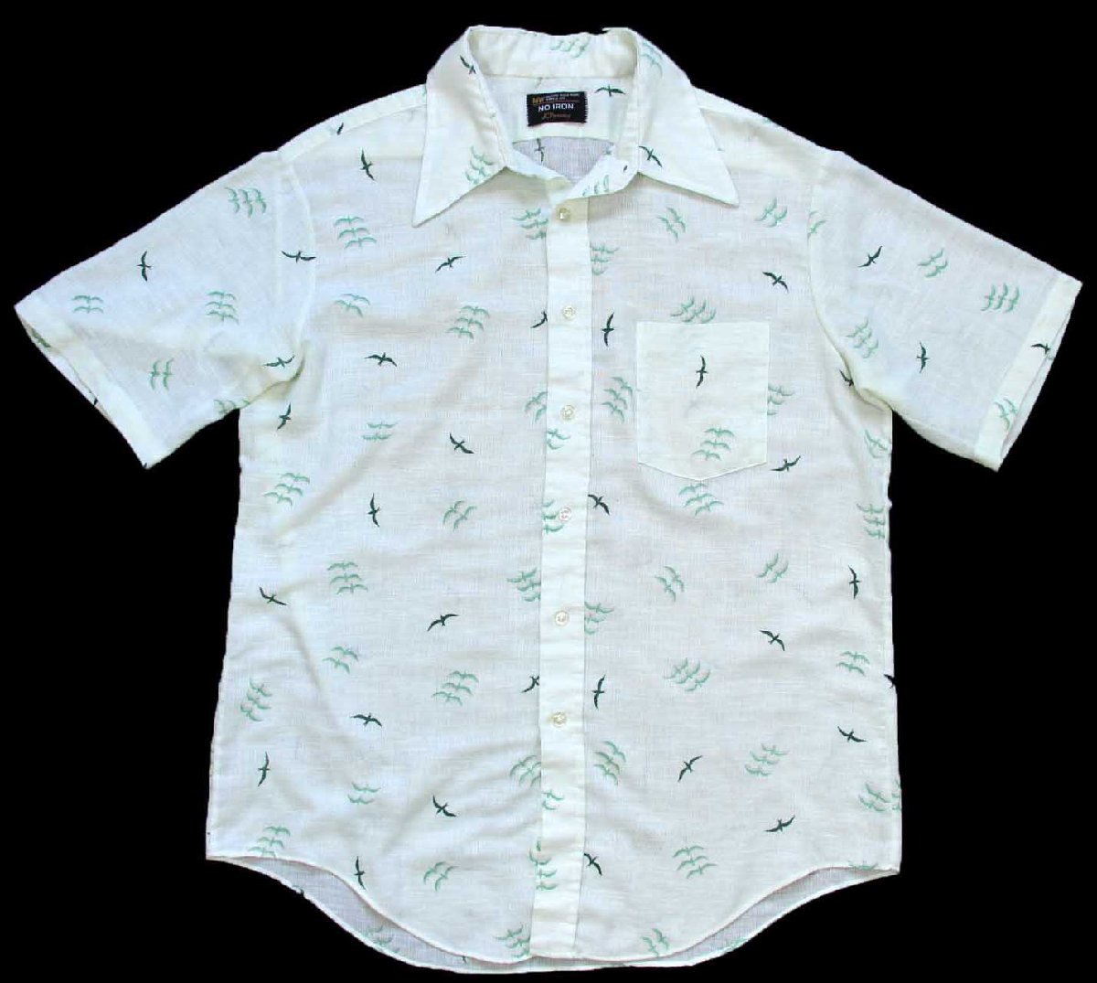 \u003cBR\u003e70s JCPenney 鳥類 総柄 染み込み刷り上げる 半袖 ガーゼプルオーバー 薄緑 16.5 【中古】