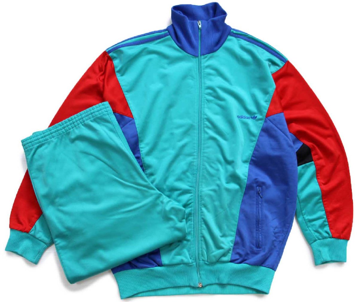 \u003cBR\u003e90s adidasアディダス マルチ色つや ハイネック ドルマンスリーブ 貨物自動車上衣\u0026ズボン下 セットアップ L★ティーシャツ【中古】
