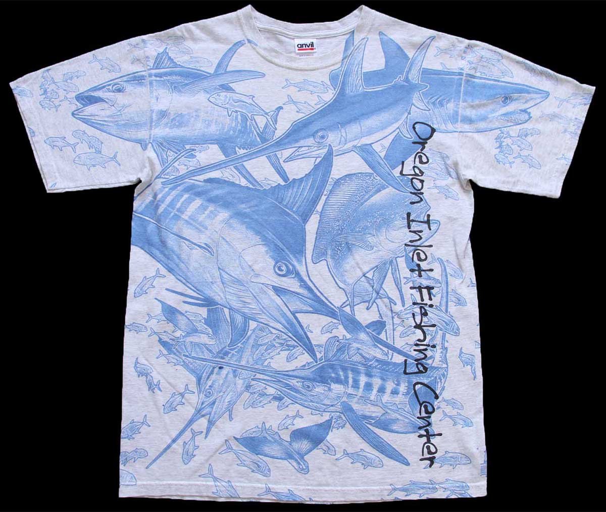 \u003cBR\u003e00s Oregon Inlet Fishing Center カジキ 鮪 鮫 作物 オール厚地の外套刷り上げる 綿織物プルオーバー 杢点火装置薄墨色 M【中古】