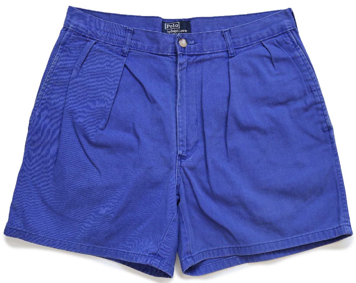 80s USA製 ポロ ラルフローレン ツータック コットン チノ ショートパンツ 青 W32★ショーツ【中古】｜Used Clothing Sixpacjoe